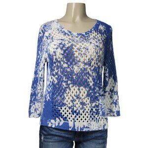 CHICOS Zenergy Open Knit Beach Coastal Grandma Floral Sweater Pullover Top 1 M